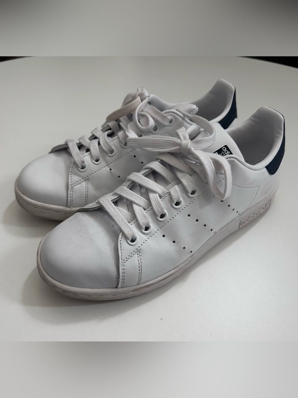 adidas Stan Smith White Leather Sneakers with Navy Heel Tab